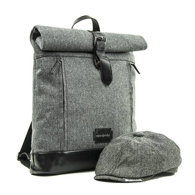 Jeramiah - Tweed Roll Top Rugzag - Grijs/zwart