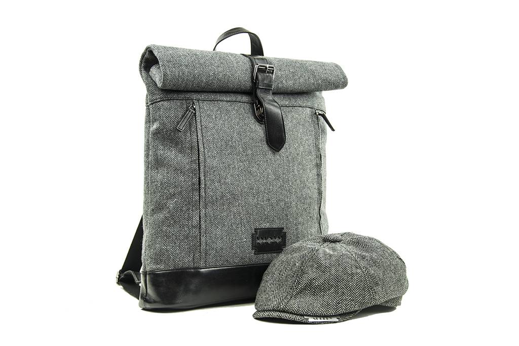 Jeramiah - Mochila Tweed enrollable en la parte superior - Gris/Negro