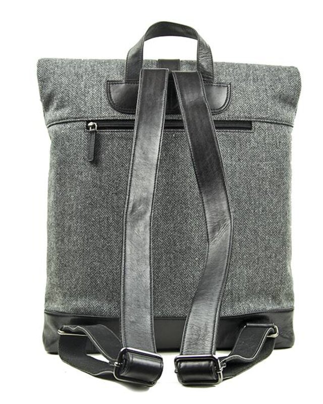 Jeramiah - Tweed Roll Top Backpack - Grey/Black