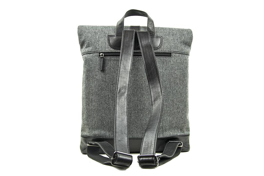 Jeramiah - Tweed Roll Top Backpack - Grey/Black