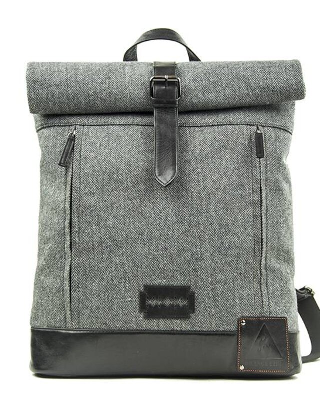 Jeramiah - Tweed Roll Top Backpack - Grey/Black