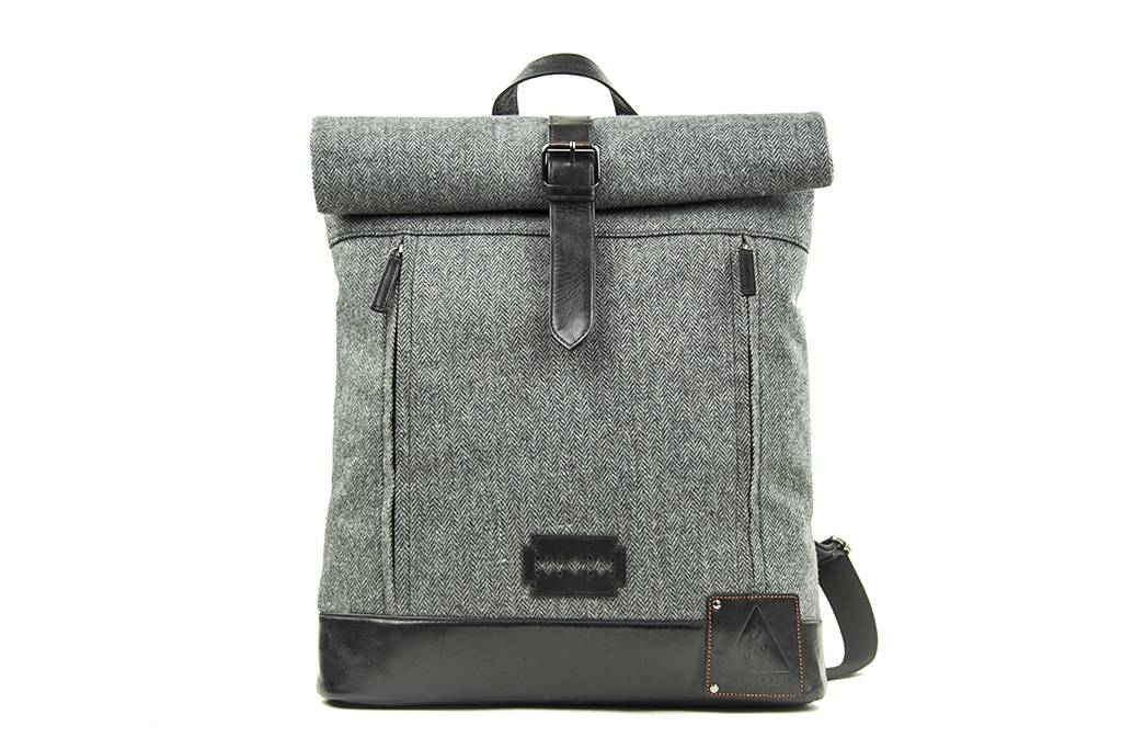 Jeramiah - Mochila Tweed enrollable en la parte superior - Gris/Negro