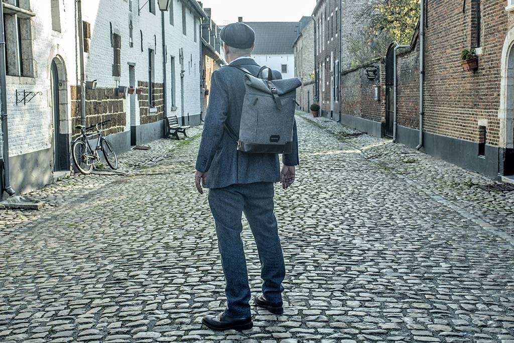 Jeramiah - Tweed Roll Top Backpack - Grey/Black