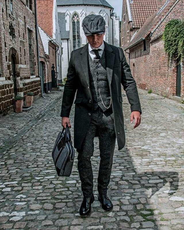 Thomas - Tweed Laptop Bag - Grey/Black