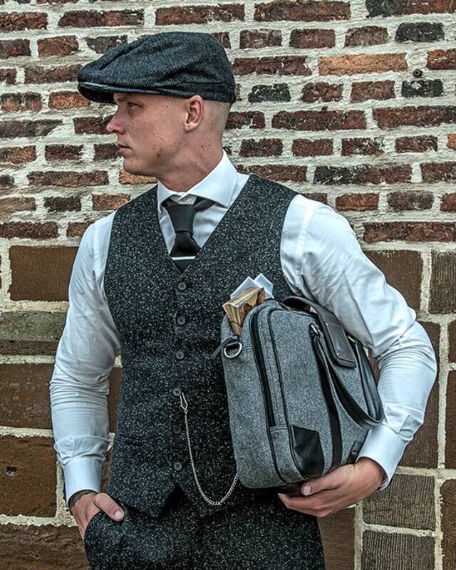 Thomas - Tweed Laptoptas Grijs/Zwart