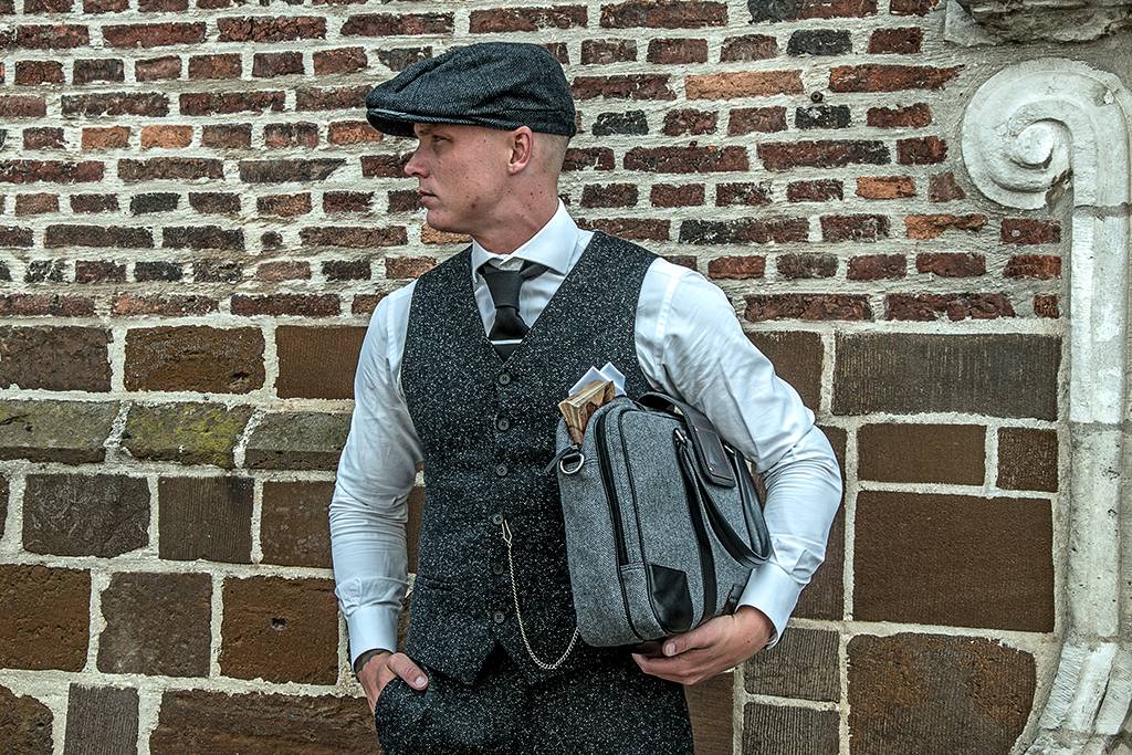 Thomas - Tweed Laptoptas Grijs/Zwart