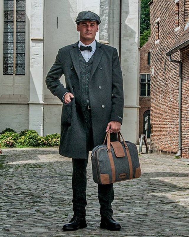 John - Tweed Laptop Bag - Grey/Brown