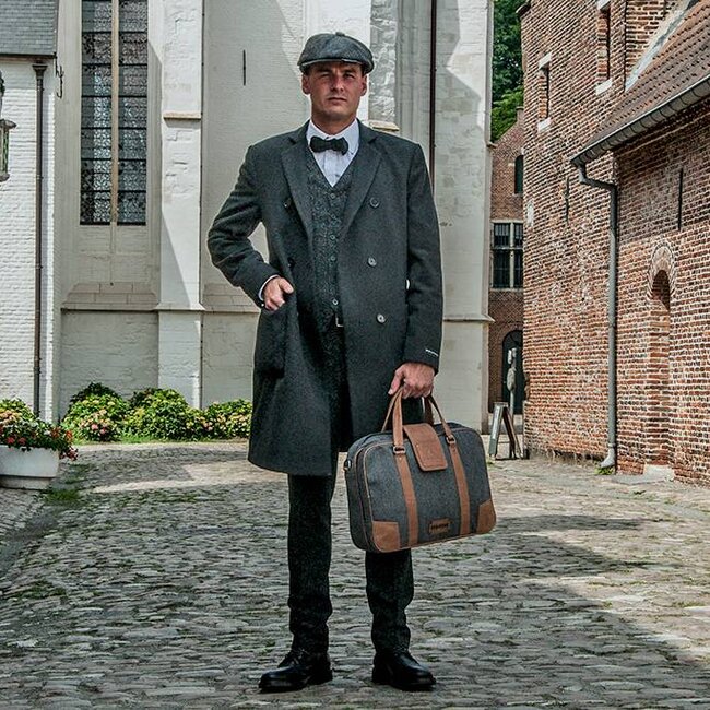 John - Tweed Laptop Bag - Grey/Brown