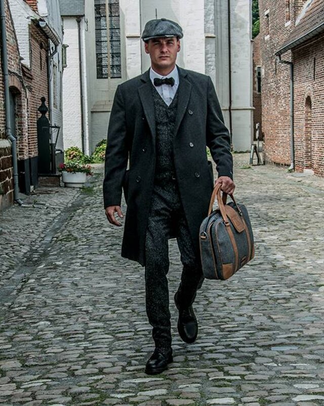 John - Bolsa para portátil de tweed - Gris/Marrón