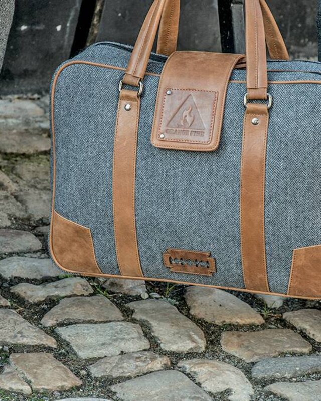 John - Bolsa para portátil de tweed - Gris/Marrón