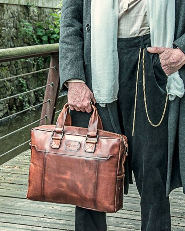 Alfie - Italian Leather Briefcase - Brown