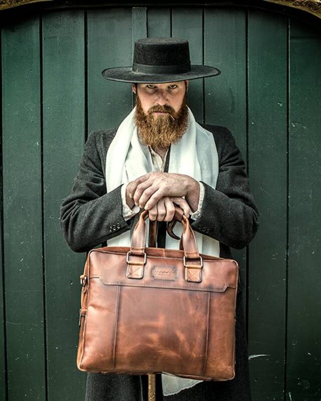 Alfie - Italian Leather Briefcase - Brown