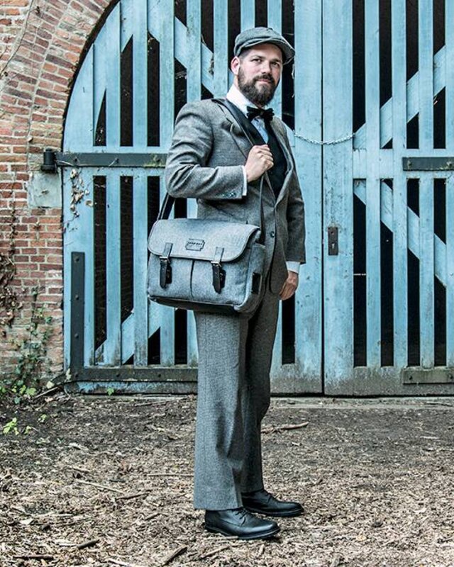 Freddie - Tweed messenger bag Grijs/Zwart