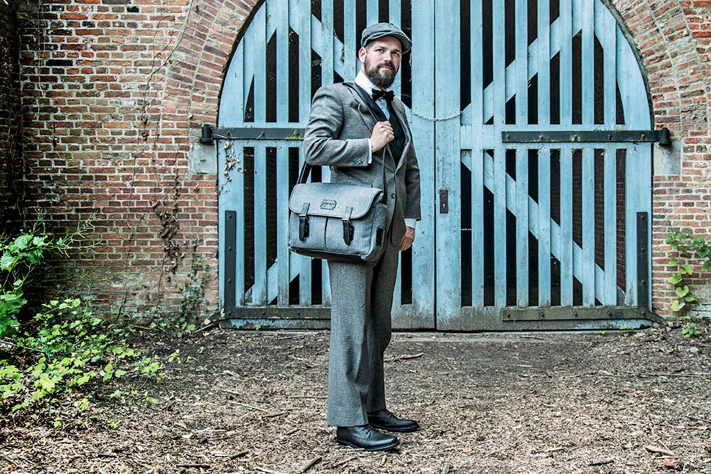 Freddie - Sac messager en tweed - Gris/Noir