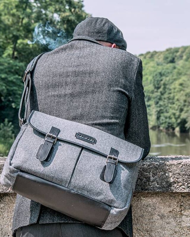 Freddie - Tweed messenger bag Grijs/Zwart