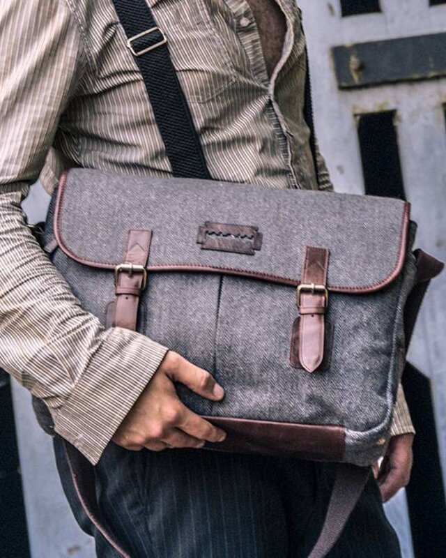 Curly - Tweed Messenger Bag Grijs/Bruin