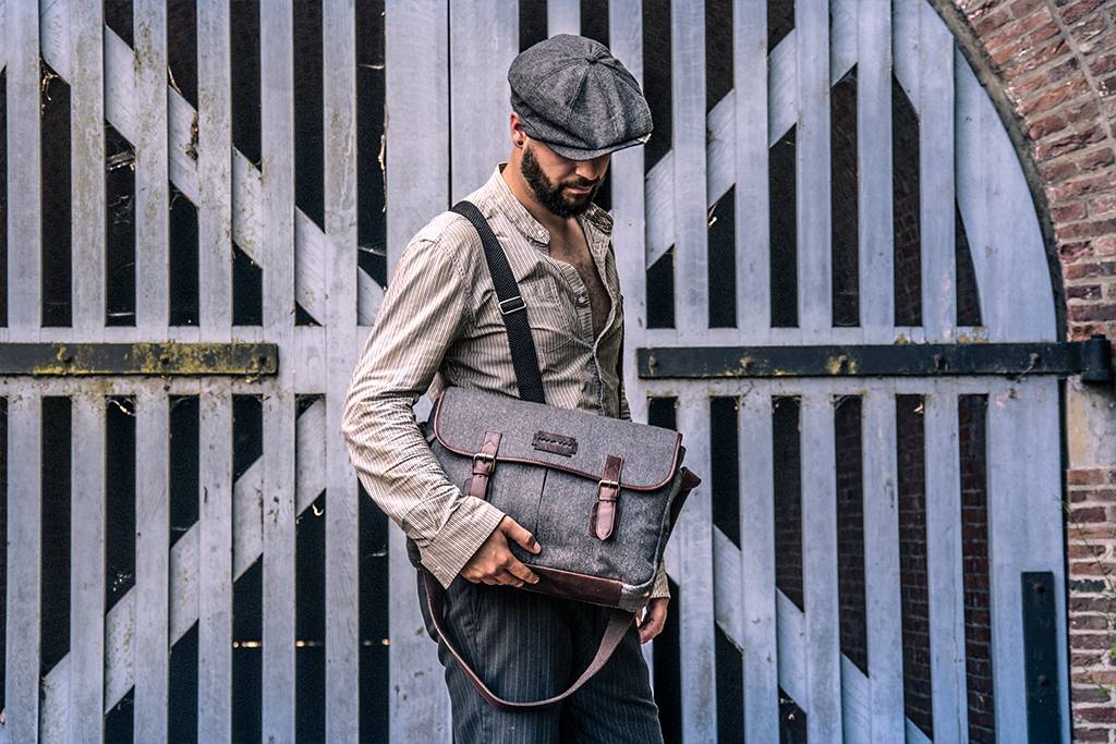 Curly - Sac Messenger Tweed Gris/Marron