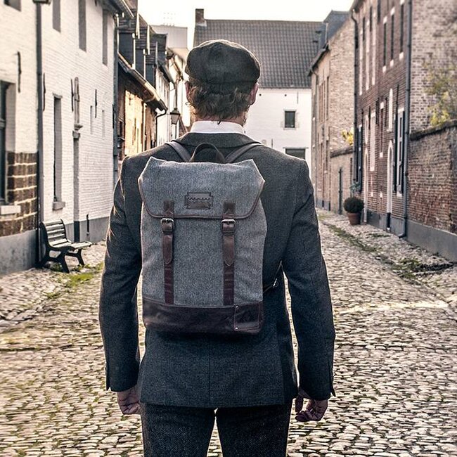 Charlie - Tweed Backpack Grey/Brown