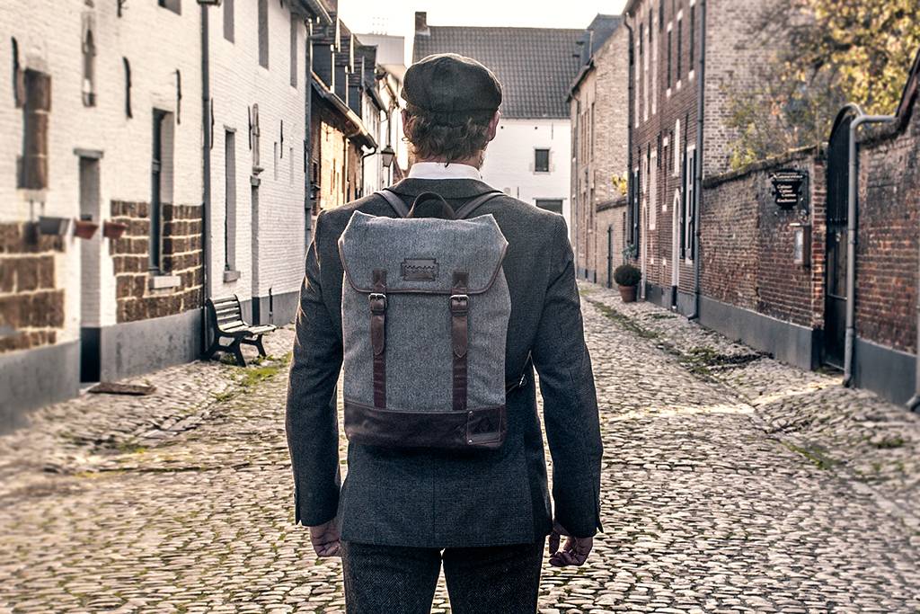 Charlie - Tweed Backpack Grey/Brown