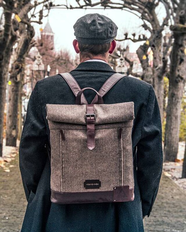 Aberama - Tweed Roll Top Backpack Brown/Dark Brown