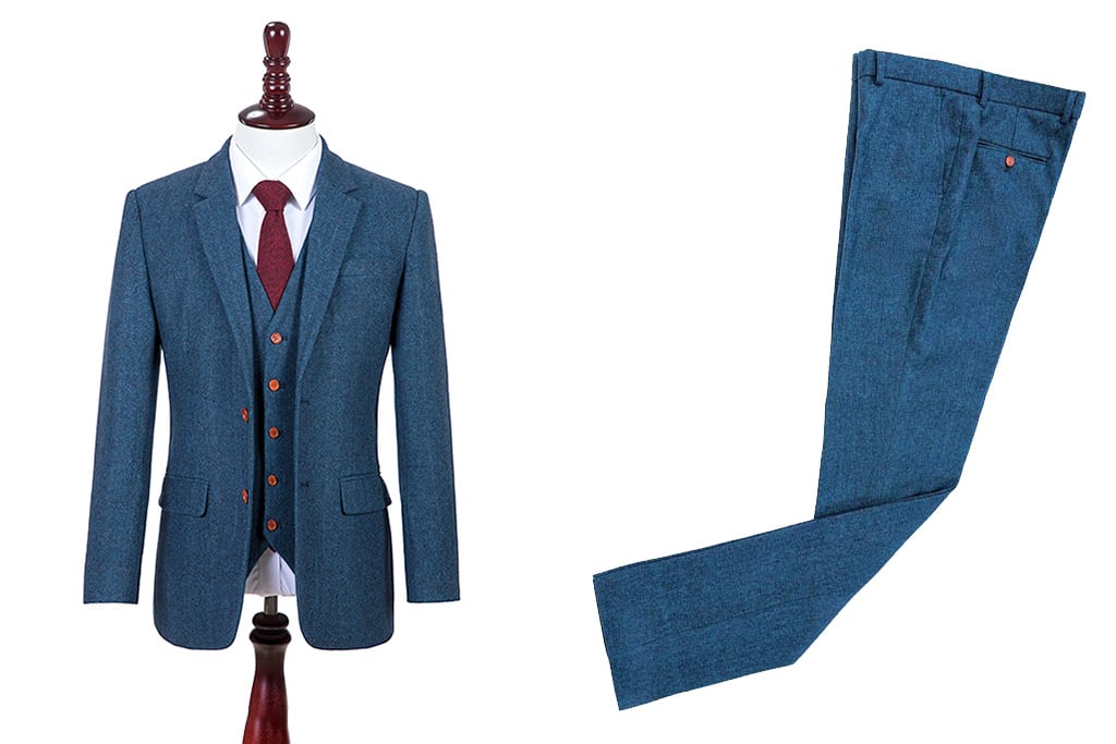 3-piece tweed suit  Blue Estate Herringbone