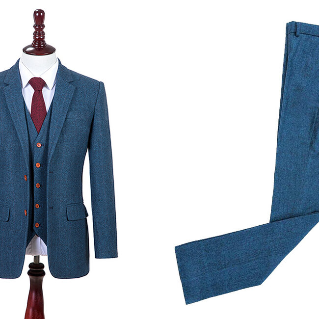 Herren Maßanzug | 3-teiliger Anzug | blaues Fischgrätmuster | Thomas Shelby | Peaky Blinders