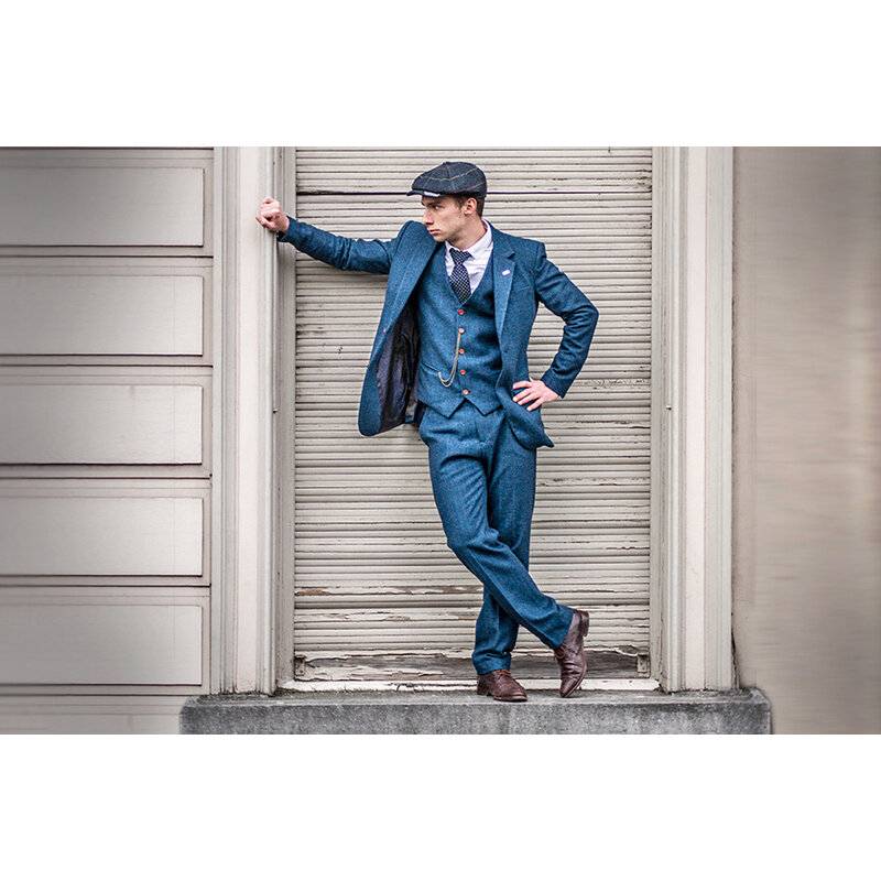 Costume sur mesure pour homme | costume 3 pièces | chevron bleu | Thomas shelby | peaky blinders