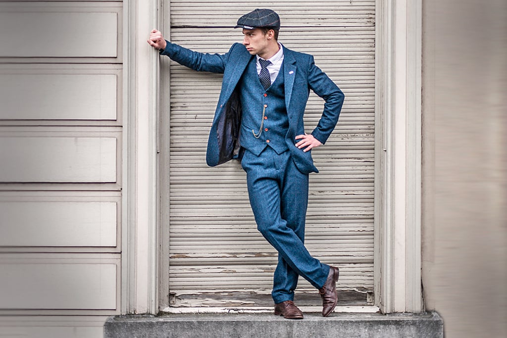 Traje de tweed de piezas Estado en Espiga azul Shelby Brothers