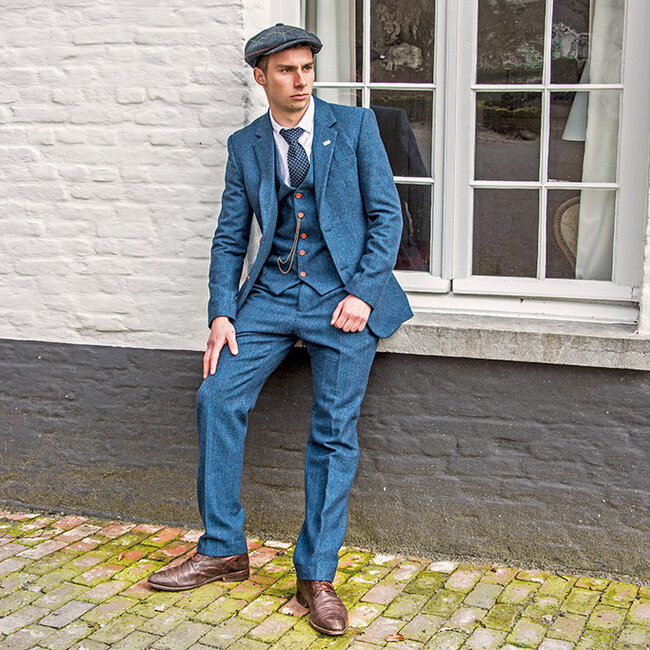 Herren Maßanzug | 3-teiliger Anzug | blaues Fischgrätmuster | Thomas Shelby | Peaky Blinders