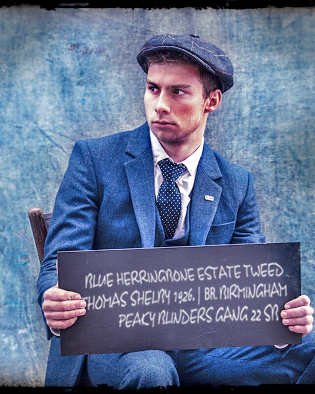 Men's tailored suit | 3-piece suit | blue herringbone | Thomas shelby | peaky blinders