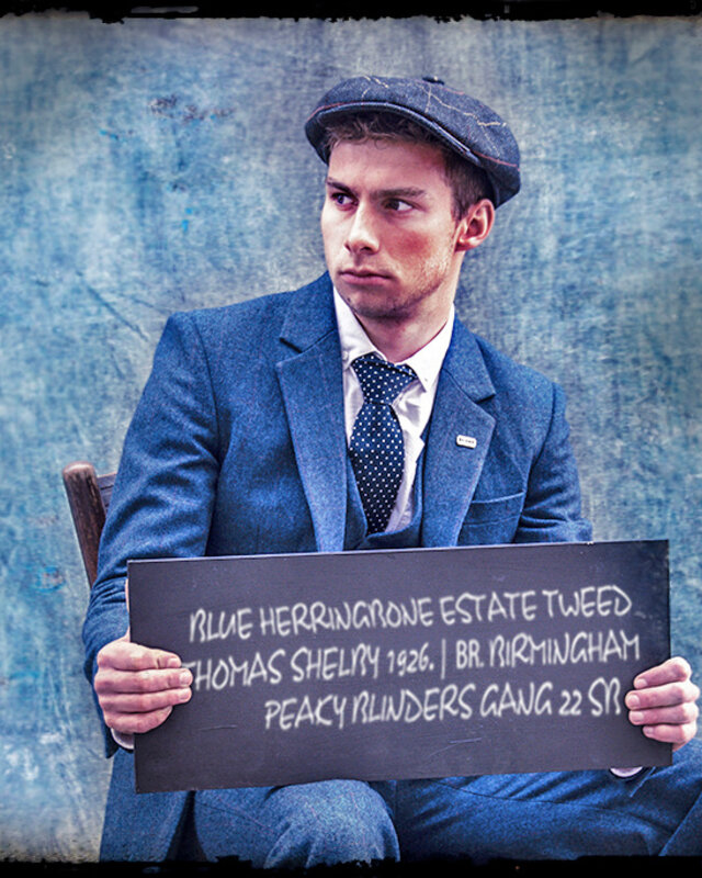 Traje sastre hombre | Traje 3 piezas | Espiga azul | Thomas Shelby | Persianas de pico