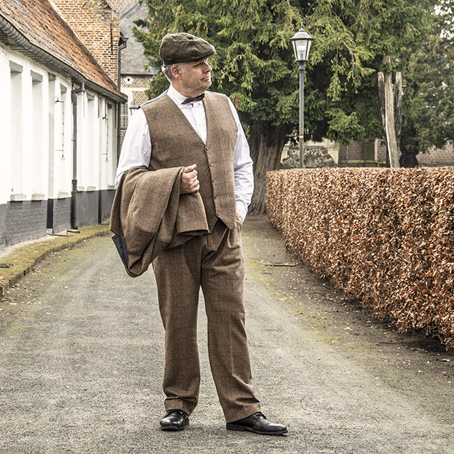 Maatpak voor heren | 3-delig pak | bruin visgraat | thomas shelby | peaky blinders