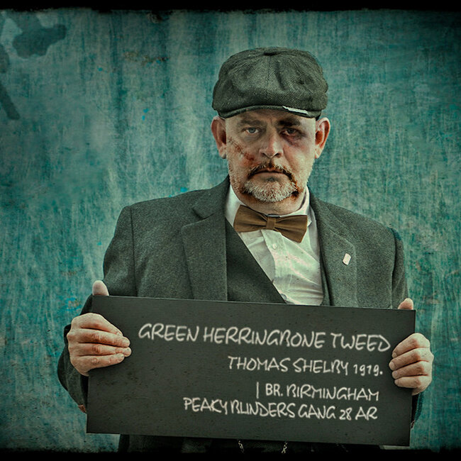 Men's tailored suit | 3-piece suit | green herringbone | thomas shelby | peaky blinders