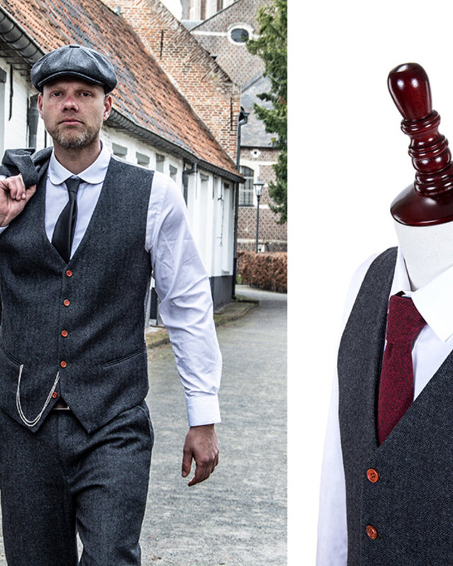 Maatpak voor heren | 3-delig pak | donkergrijs visgraat | thomas shelby | Peaky Blinders