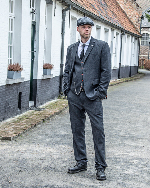 Herren Maßanzug | 3-teiliger Anzug | dunkelgrauer Fischgrätenanzug | Thomas Shelby | Peaky Blinders