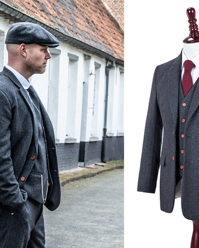 Costume sur mesure pour homme | costume 3 pièces | chevrons gris foncé | Thomas Shelby | Peaky Blinders