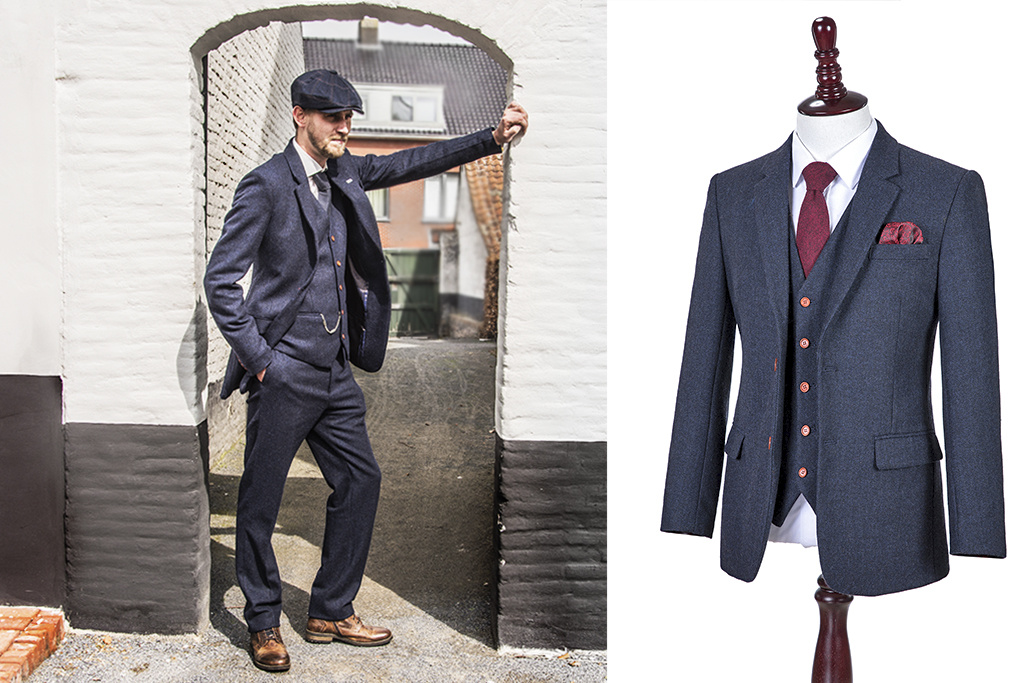 Costume sur mesure pour homme | costume 3 pièces | bleu marine à chevrons | thomas shelby | peaky blinders