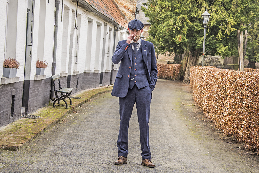 Traje de tweed de 3 piezas Espiga Azul Marino