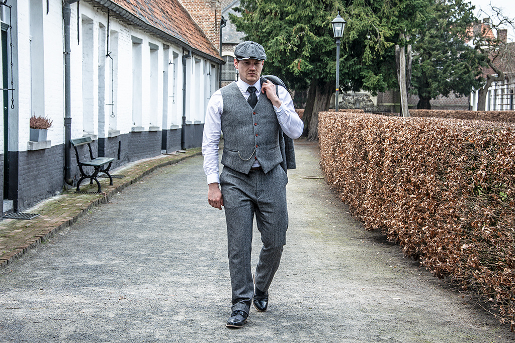 Traje de tweed de 3 piezas Clásico Gris en Espiga