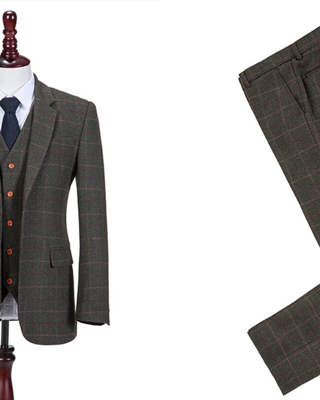 Costume sur mesure pour homme | costume 3 pièces | vert foncé Tattersall | Aberama Gold | peaky blinders