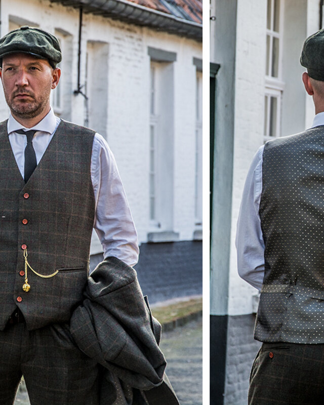 Maatpak voor heren | 3-delig pak | donkergroen Tattersall | Aberama Gold | peaky blinders