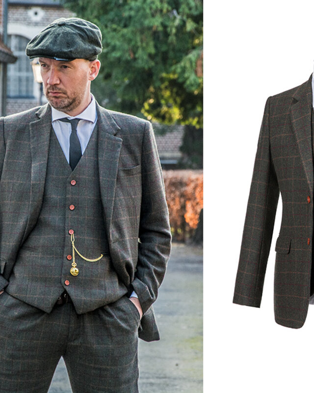 Herren Maßanzug | 3-teiliger Anzug | dunkelgrüner Tattersall | Aberama Gold | peaky blinders