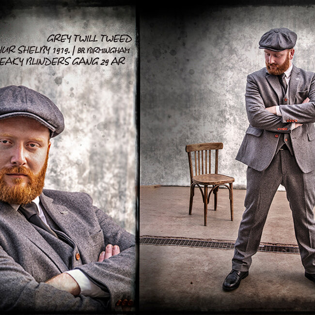 Maatpak voor heren | 3-delig pak | grijs twill | Arthur Shelby | peaky blinders