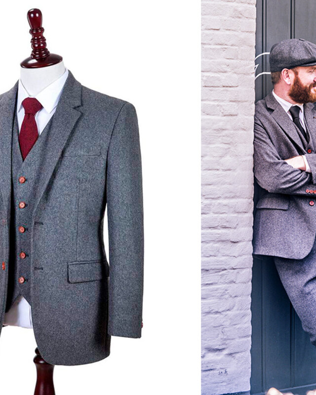 Herren-Maßanzug | 3-teiliger Anzug | grauer Twill | Arthur Shelby | peaky blinders