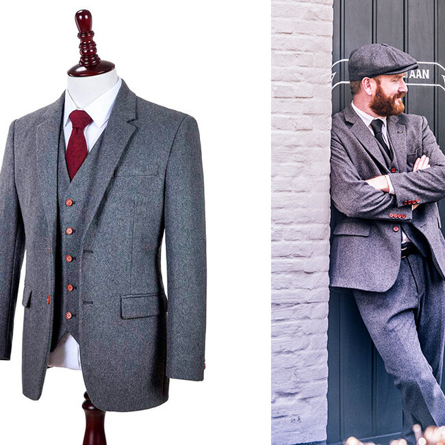 Maatpak voor heren | 3-delig pak | grijs twill | Arthur Shelby | peaky blinders