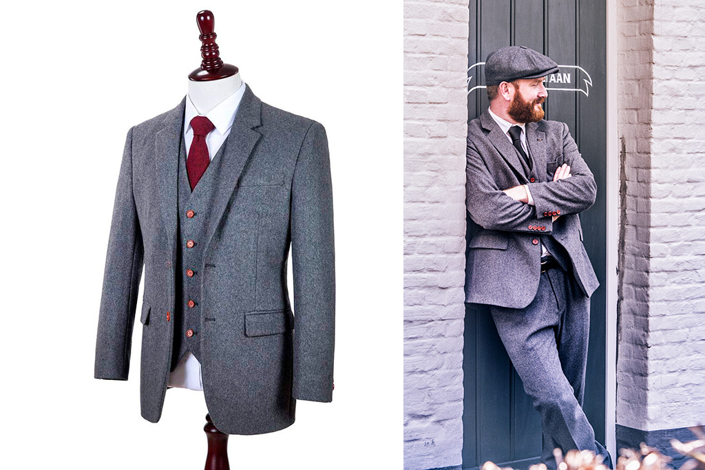 Traje sastre hombre | Traje 3 piezas | Sarga gris | Arthur Shelby | peaky blinders