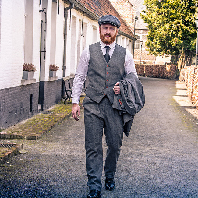 Maatpak voor heren | 3-delig pak | grijs twill | Arthur Shelby | peaky blinders