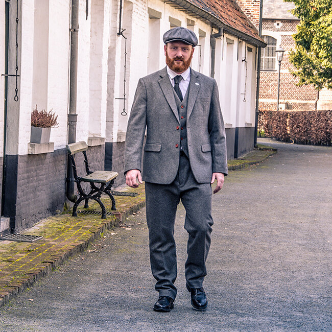 Maatpak voor heren | 3-delig pak | grijs twill | Arthur Shelby | peaky blinders