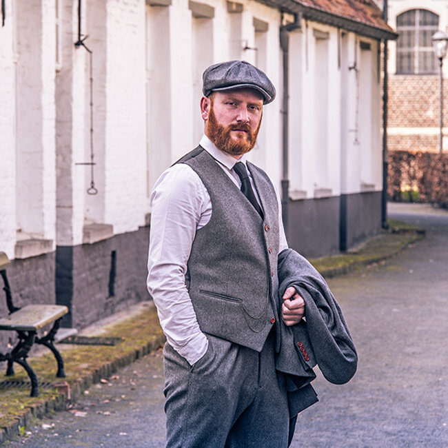 Maatpak voor heren | 3-delig pak | grijs twill | Arthur Shelby | peaky blinders