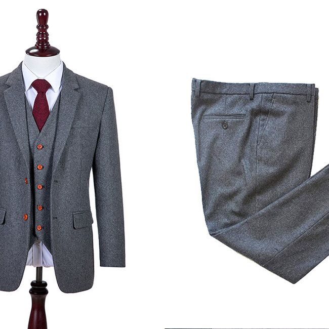 Maatpak voor heren | 3-delig pak | grijs twill | Arthur Shelby | peaky blinders
